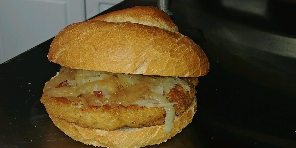 Pork schnitzel on a bun